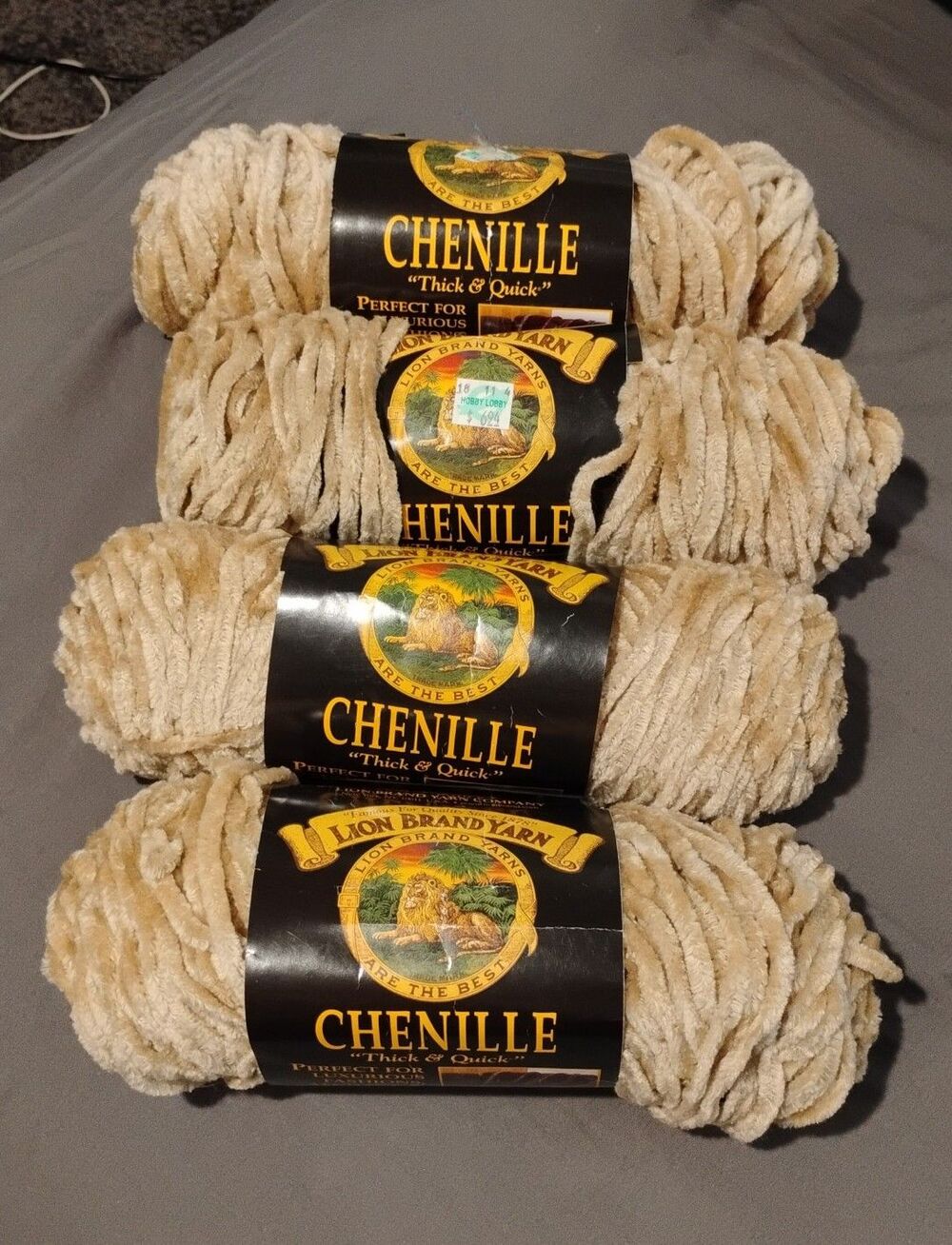 Lion Brand Chenille Thick & Quick Yarn Champagne #155 100yds 4 Skeins 20253.01